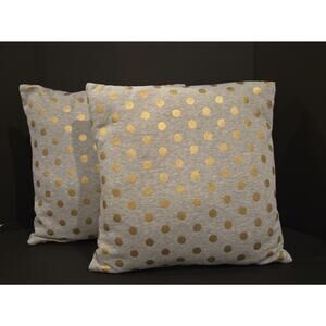 Bloomingville 17” Sq Throw Pillow Cotton Blend Grey w/Gold Spots
